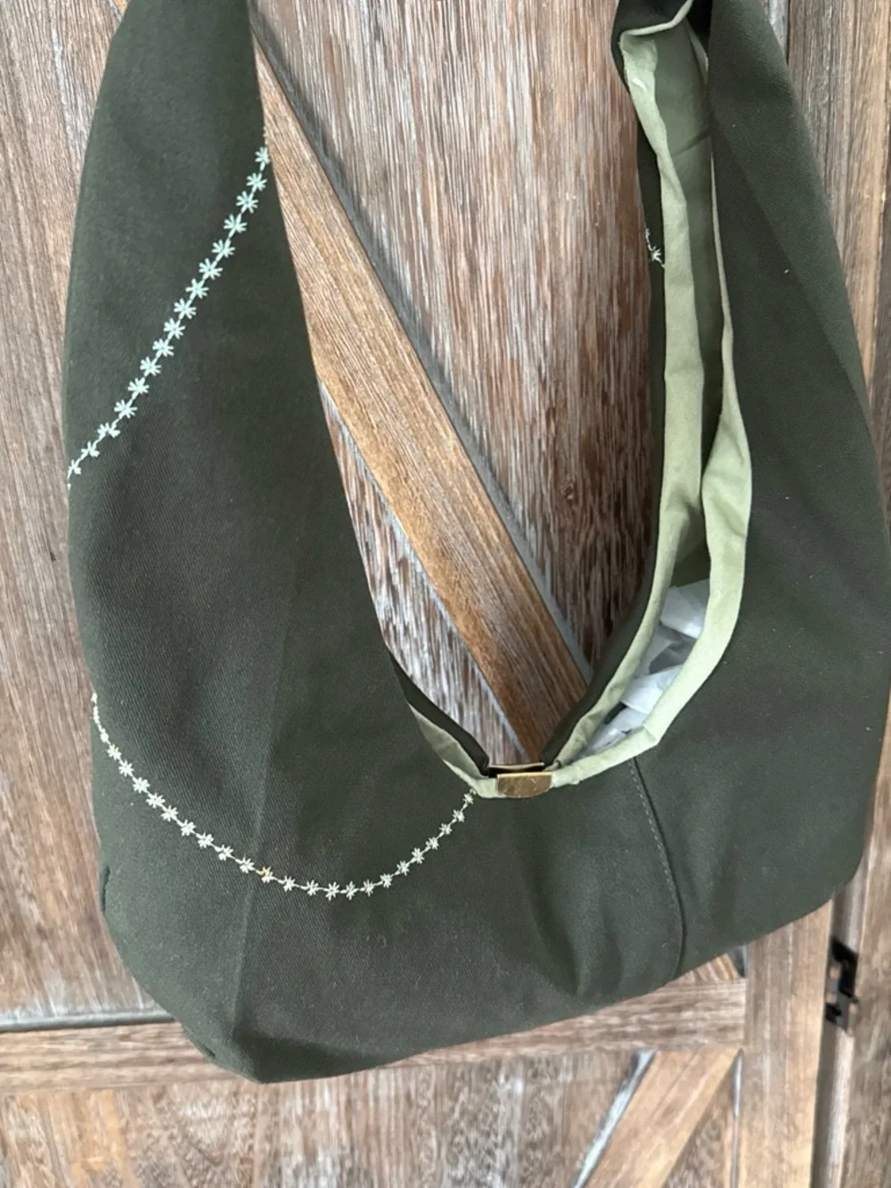 Olive Green Shoulder Hobo Bag with Brown Leather Accent